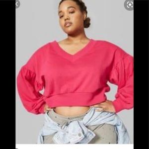 Cropped v- neck sweat shirt